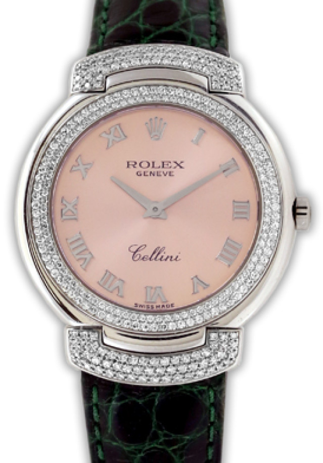 Rolex 6683 White Gold on Strap Pink with Silver Roman